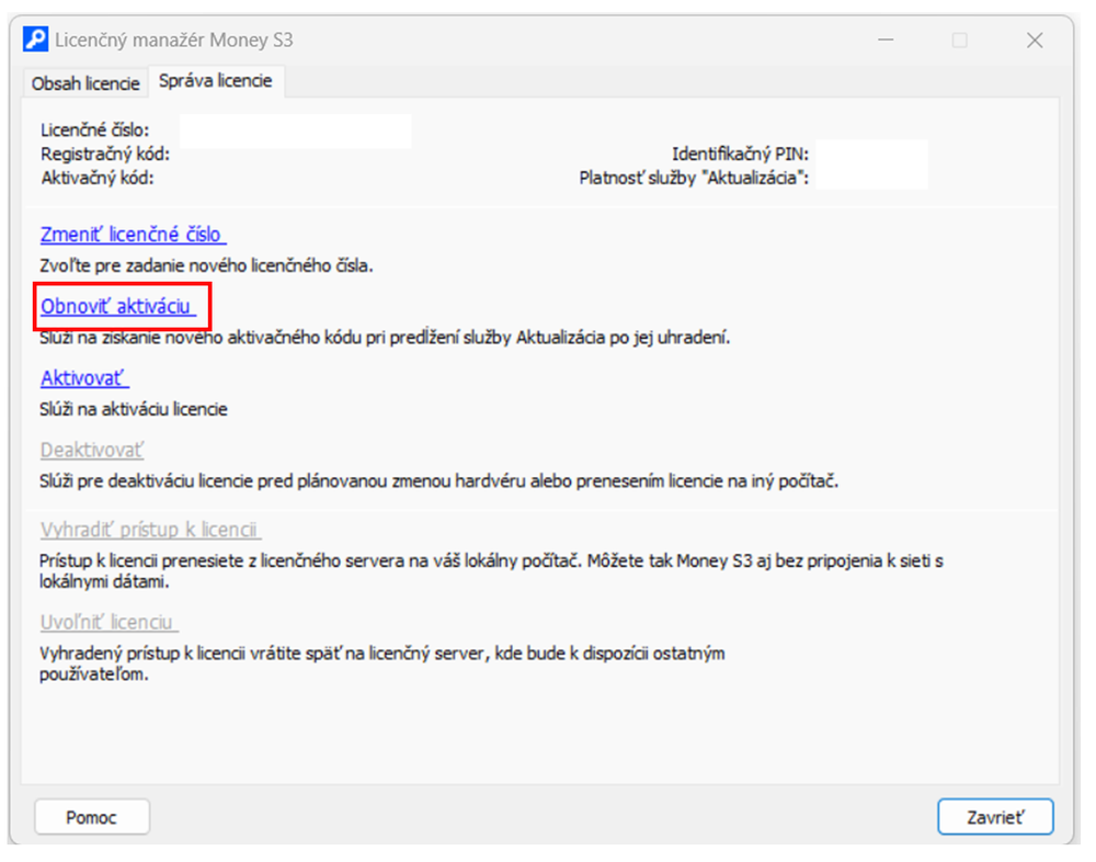obnovit aktualizaci Money S3