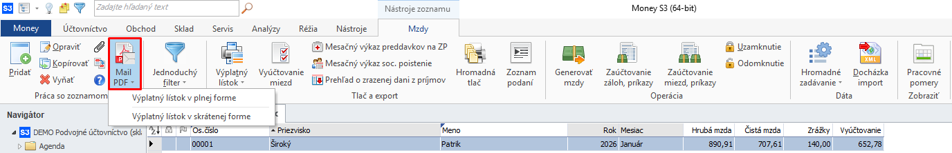 Odoslanie vyplatneho listka